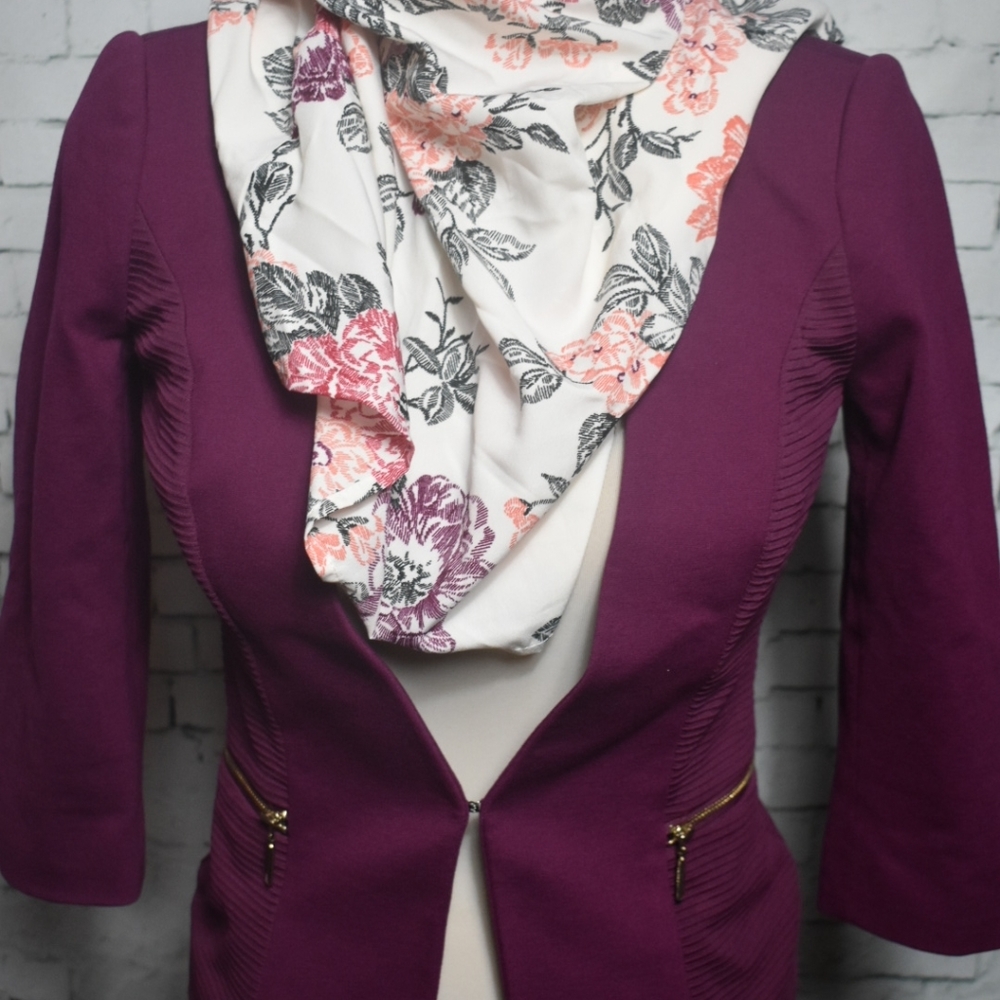 White House Black Market Magenta Blazer with Floral Scarf